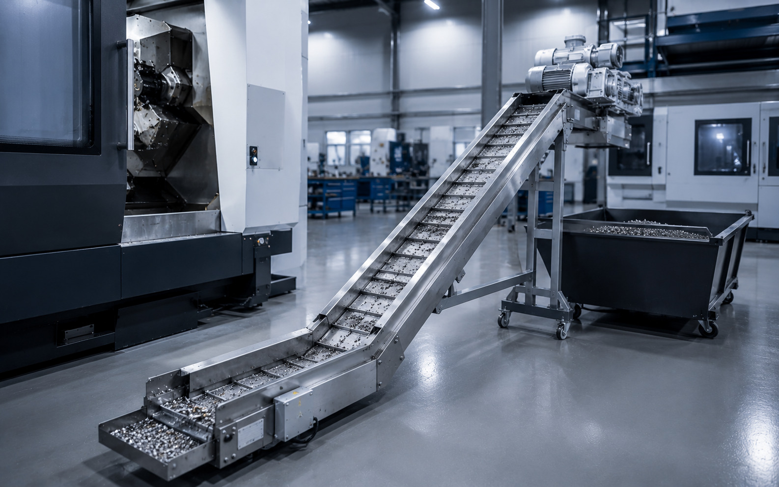 Belt conveyor for CNC chip removal