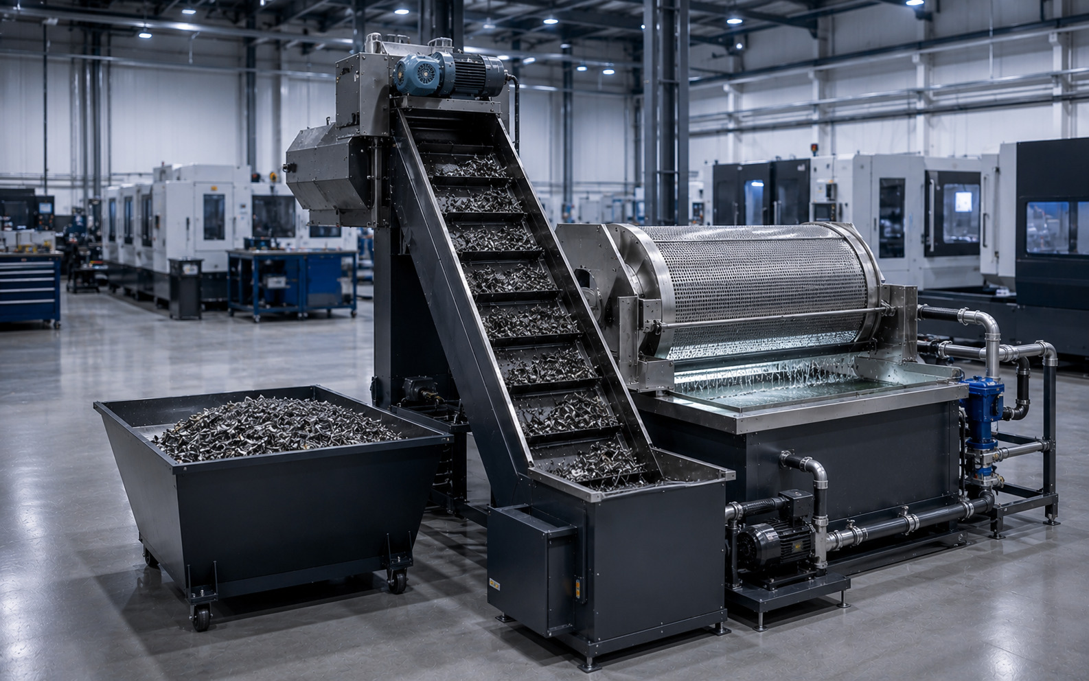 Slat conveyor for CNC chip removal