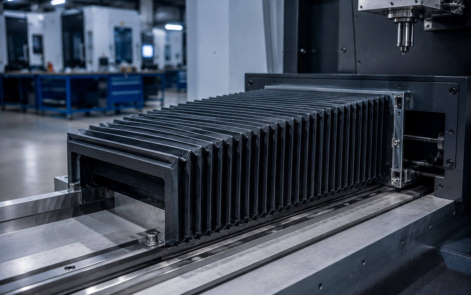 Bellows covers for CNC machine axis protection