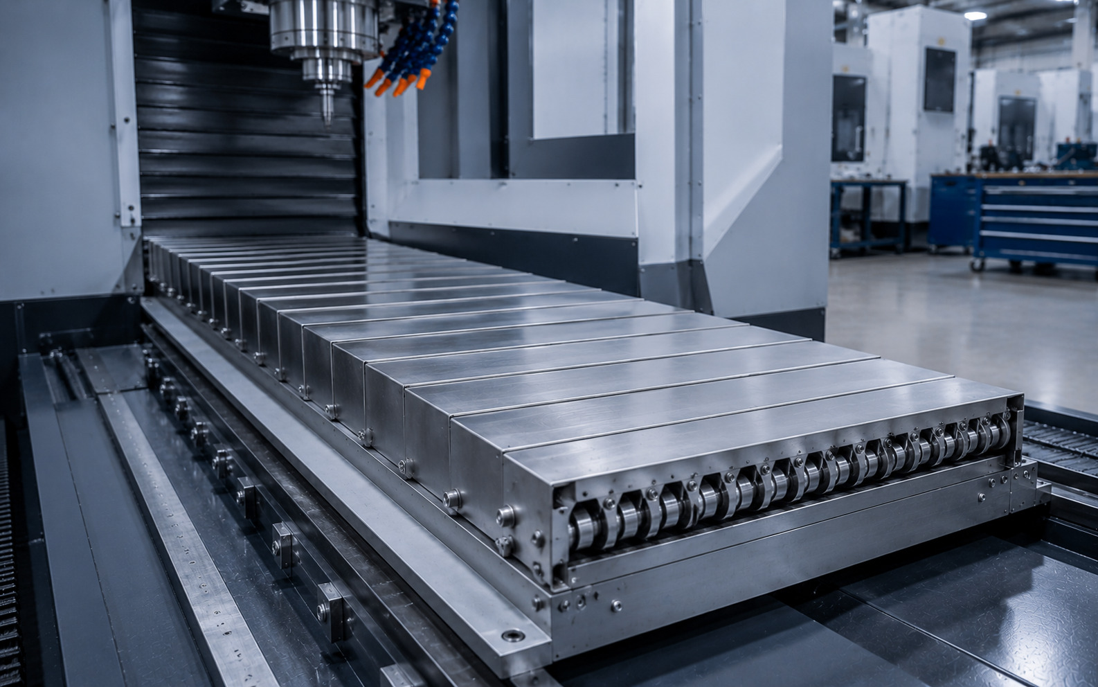Roller way covers for CNC machine bed protection
